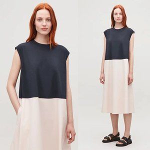 COS Sleeveless Woven Panel Dress Midi Boxy Color Block Contrast Sleeveless Small